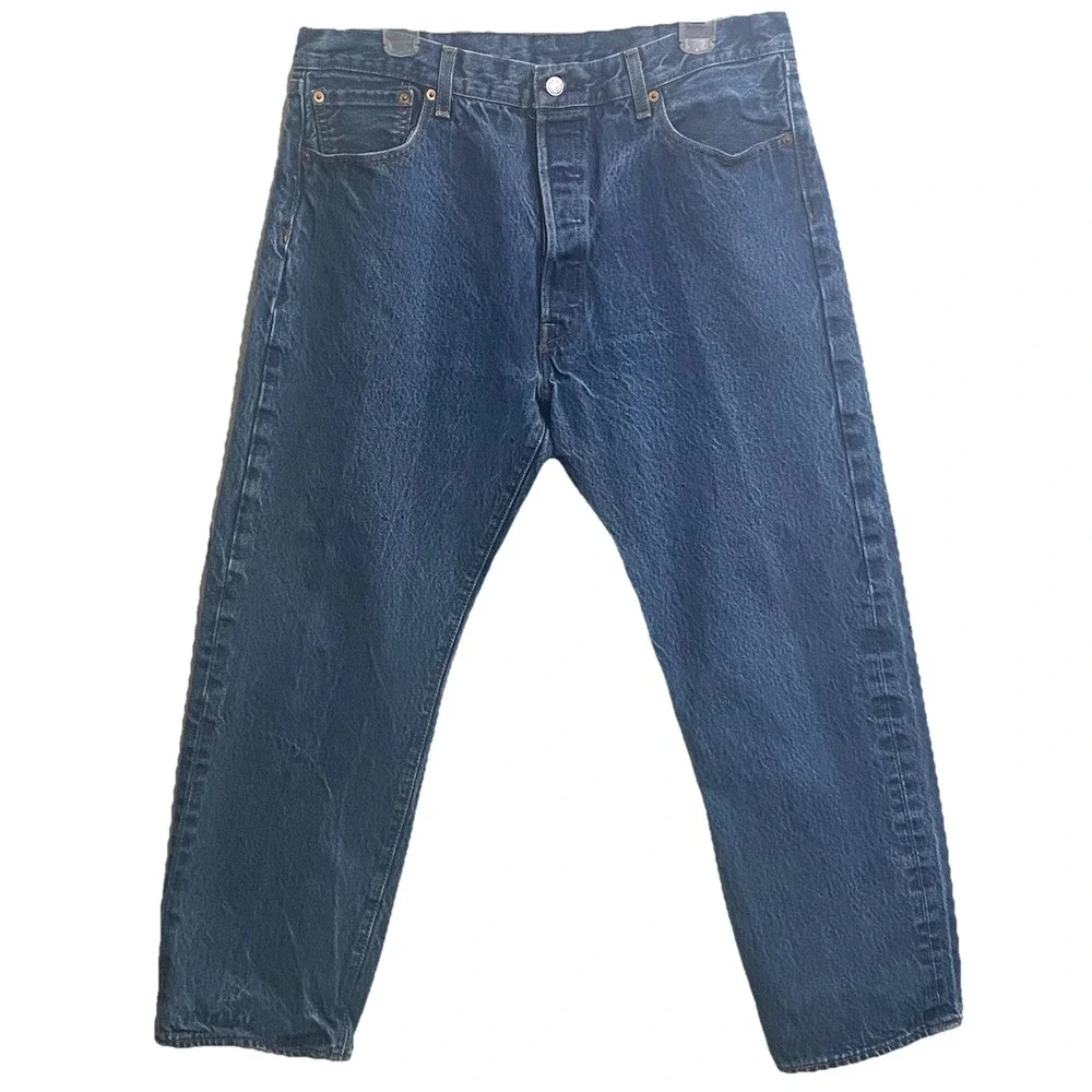 Levis Jeans Button Fly Blue 501 Jeans Mens Straight Leg Size 38x30